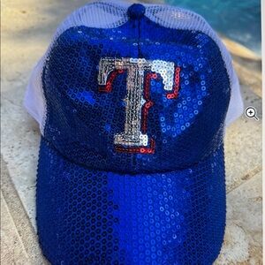 Texas Rangers Blue Sequin Hat Cap Adjustable with Mesh